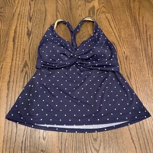 LL Bean Womens Blue Polka Dot Racerback Babydoll Tankini Swim Top Size Medium
